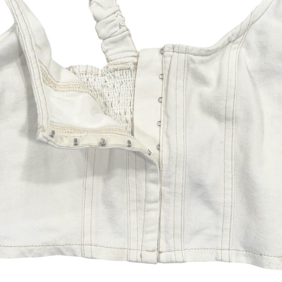 LONE STAR Bustier Corset Crop Top Stretchy Smocked Back Light Cream NWT Small - Picture 3 of 7